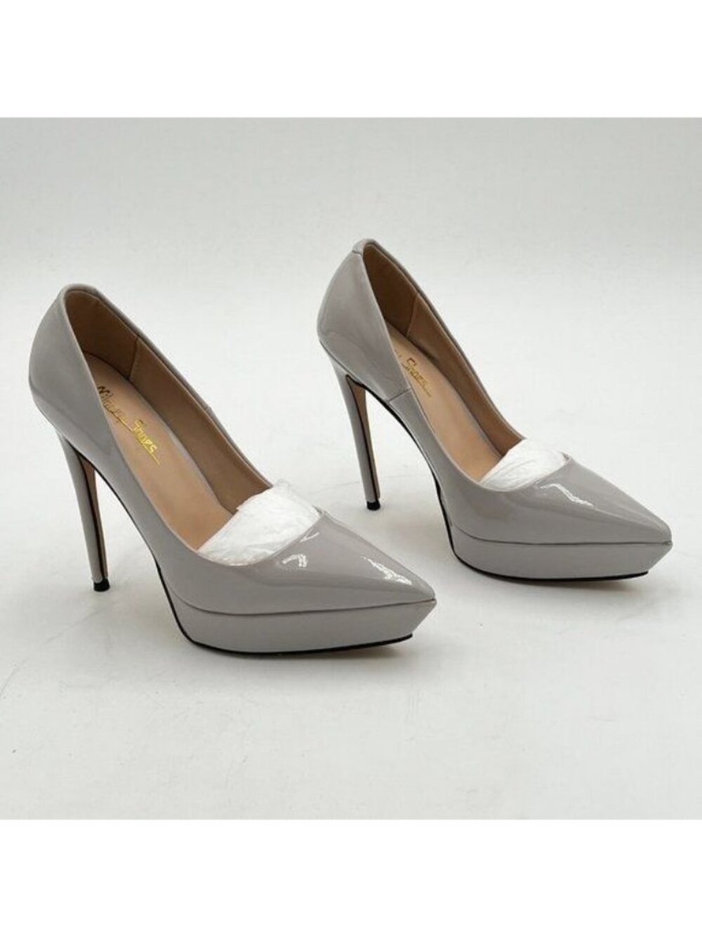 Grey Women Closed Pointed Toe Slip On Platform Pumps Sexy High Heels Shoes